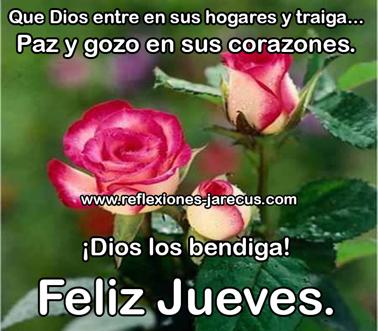 Que Dios entre en sus hogares y traiga Paz y gozo en sus corazones. Que Dios los bendiga. Feliz jueves