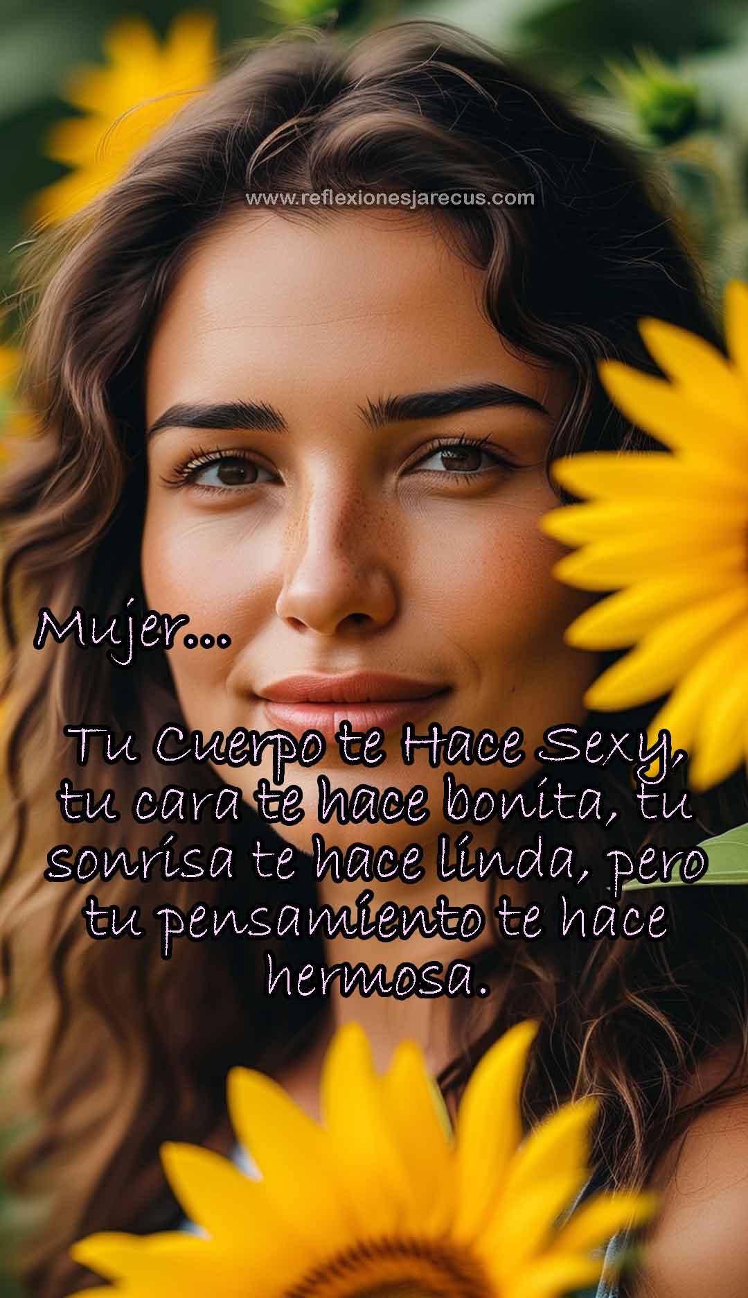 Imagen de una mujer con una expresión serena, destacando la belleza que emana de su pensamiento y mente.