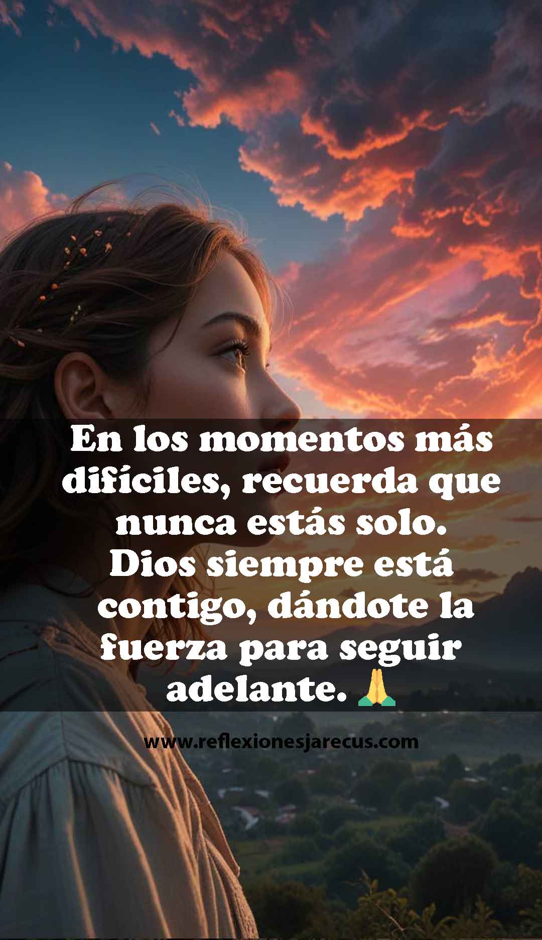 Persona mirando al cielo en un atardecer, simbolizando la fuerza divina y la esperanza en medio de las dificultades.
