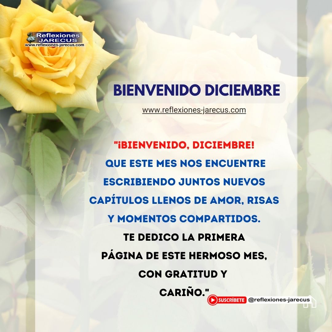 "¡Bienvenido, diciembre! Que este mes nos encuentre escribiendo juntos nuevos capítulos llenos de amor, risas y momentos compartidos. Te dedico la primera página de este hermoso mes, con gratitud y cariño."
