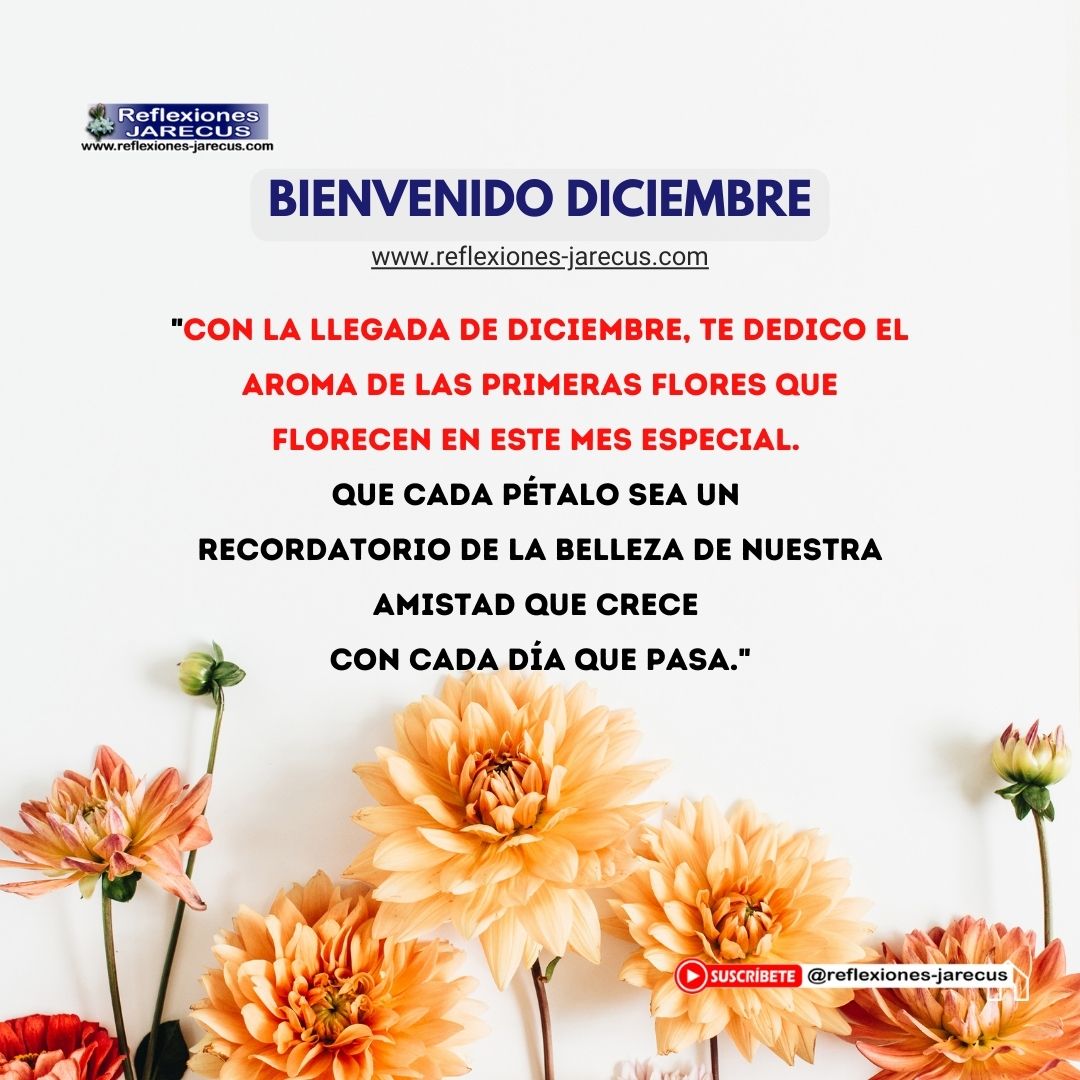 "Con la llegada de diciembre, te dedico el aroma de las primeras flores que florecen en este mes especial. Que cada pétalo sea un recordatorio de la belleza de nuestra amistad que crece con cada día que pasa."