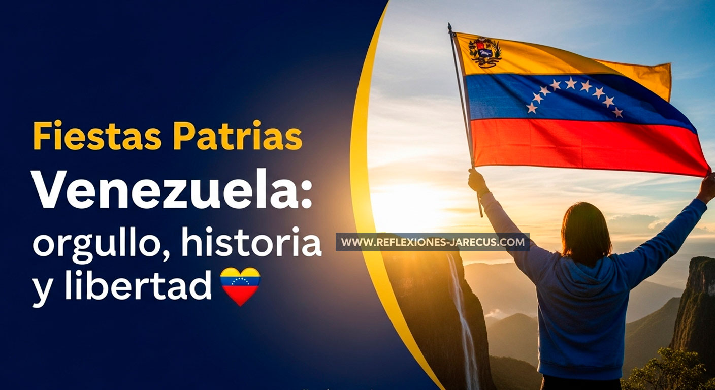Día de la Independencia de Venezuela con bandera, paisaje y mensaje patriótico