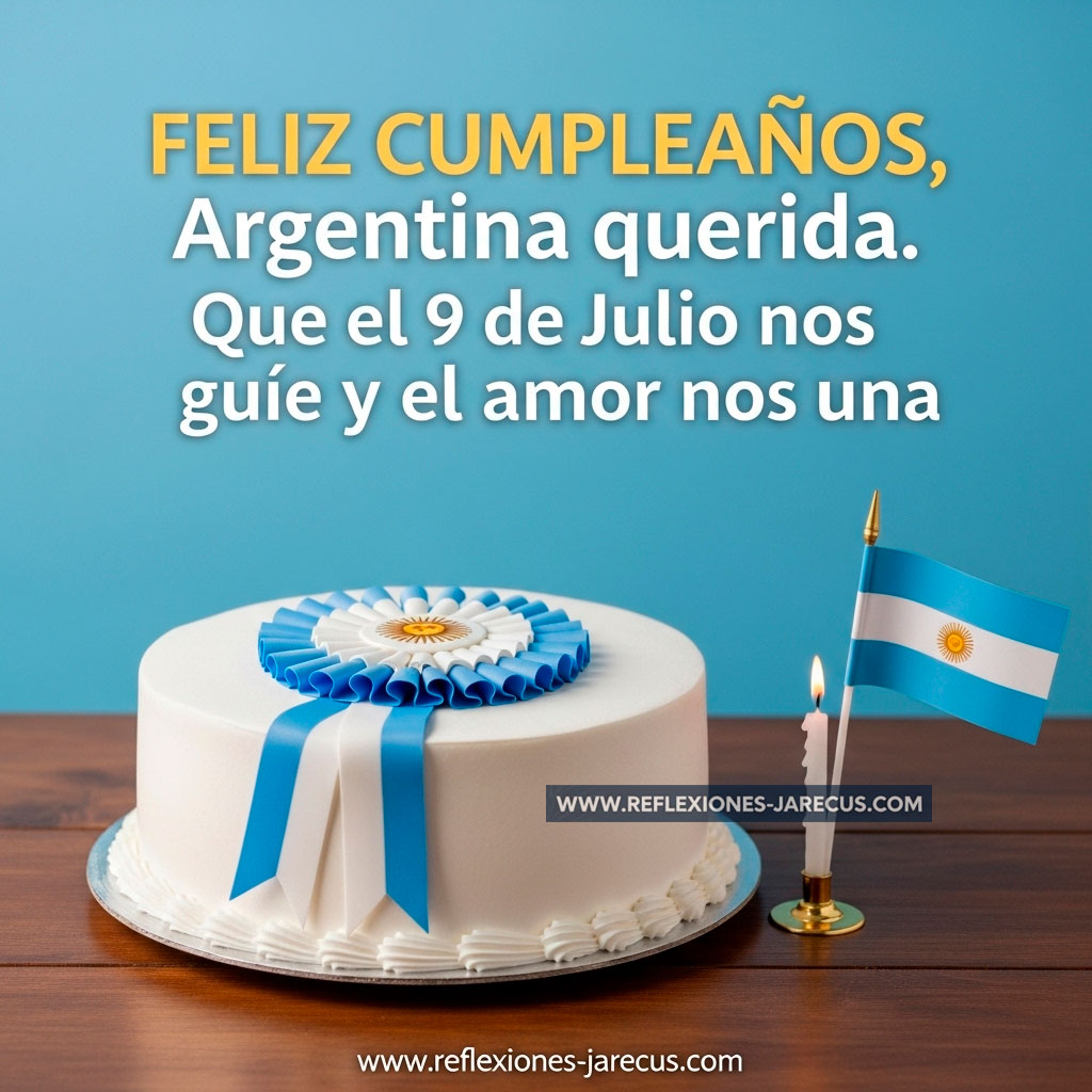Torta con escarapela y bandera argentina. Imagen de cumpleaños patrio, sobria y simbólica.