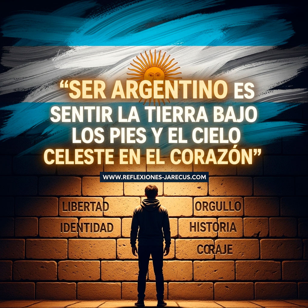 Persona frente a un muro simbólico construido con palabras como “libertad” e “identidad”, con el cielo celeste pintado sobre él.