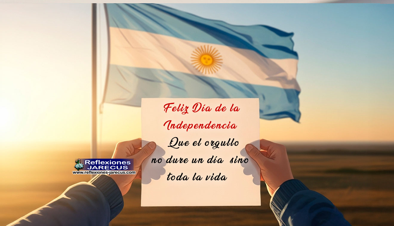Persona sostiene una hoja en blanco frente a una bandera argentina ondeando al amanecer, simbolizando la expresión del orgullo patrio.