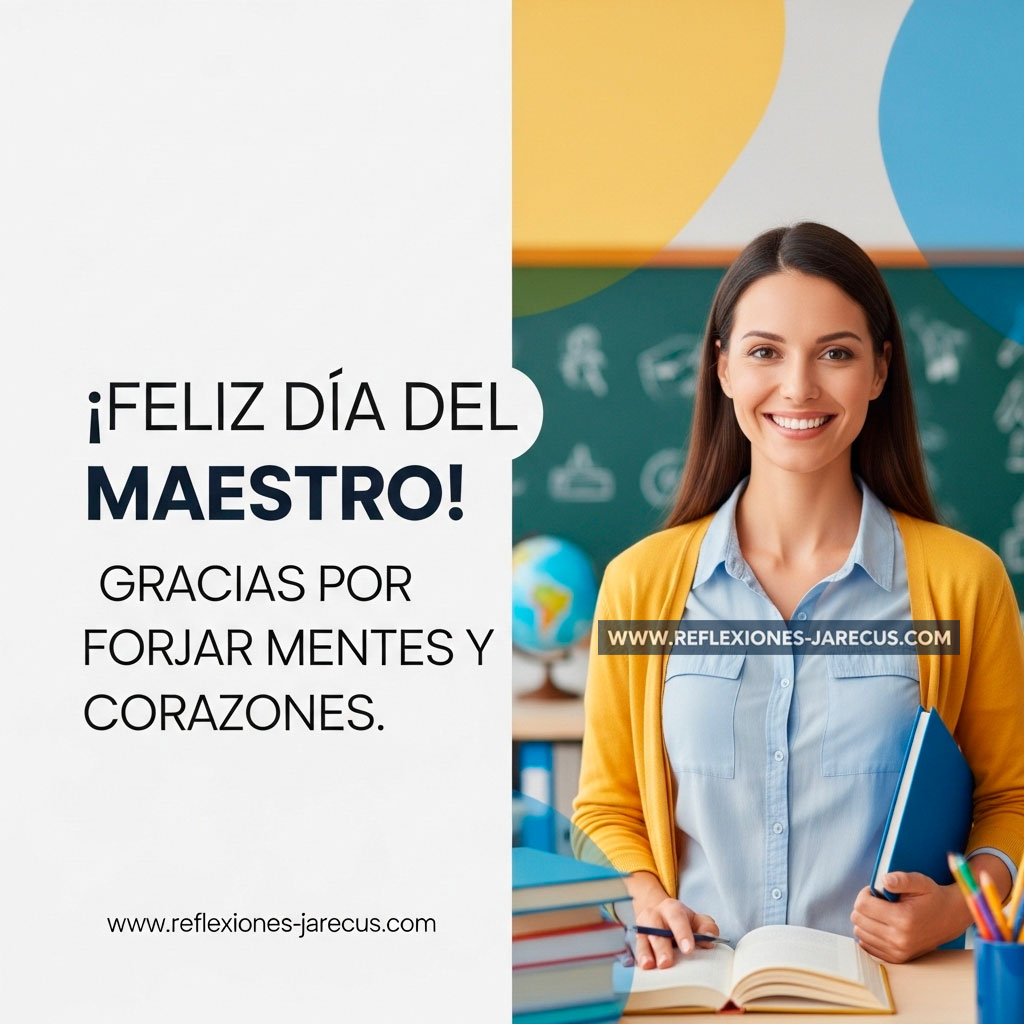 Maestro sonriente frente a un fondo educativo, simbolizando la formación de mentes y corazones.