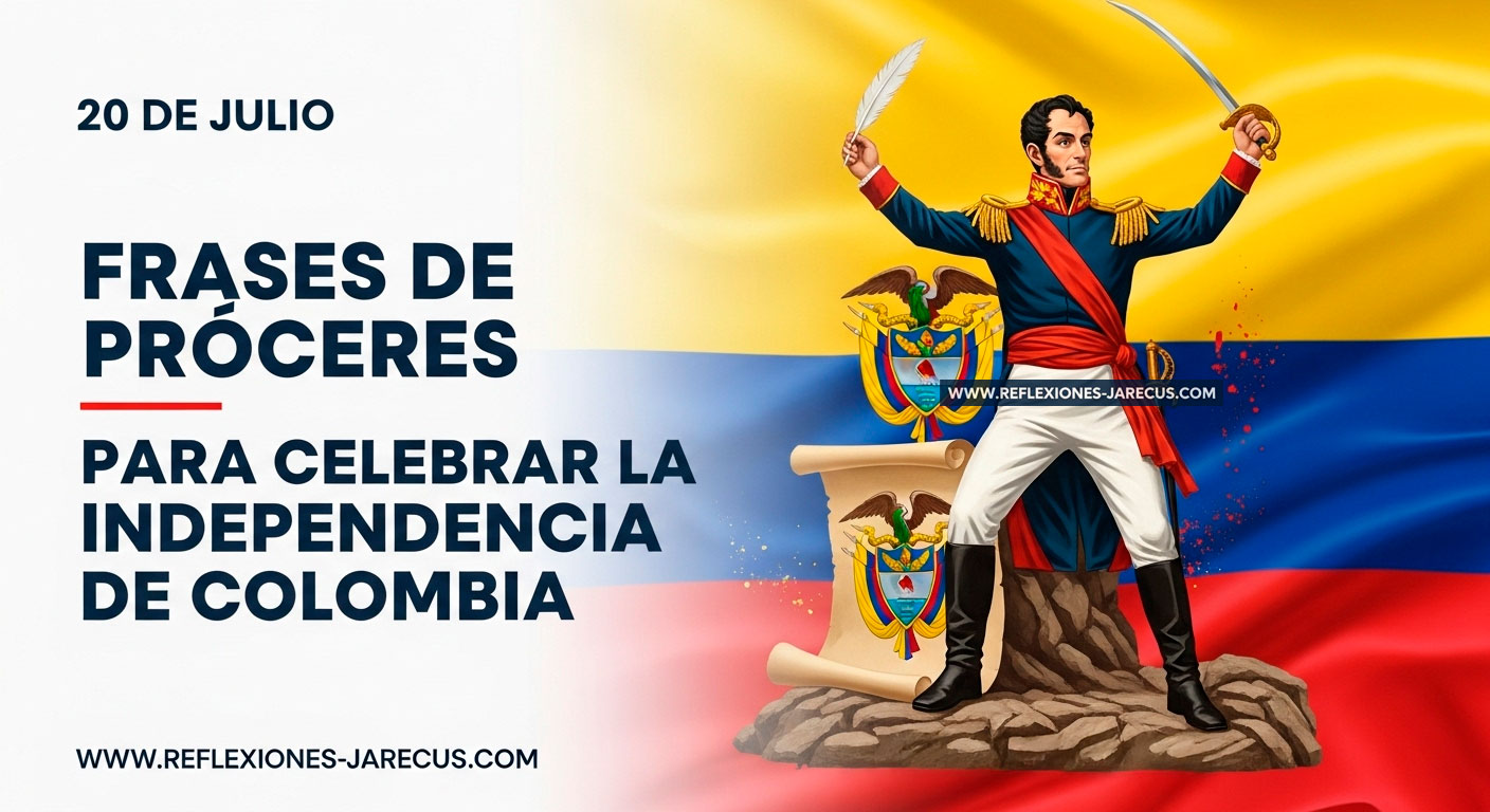 Silueta de prócer con bandera tricolor celebrando el 20 de julio.
